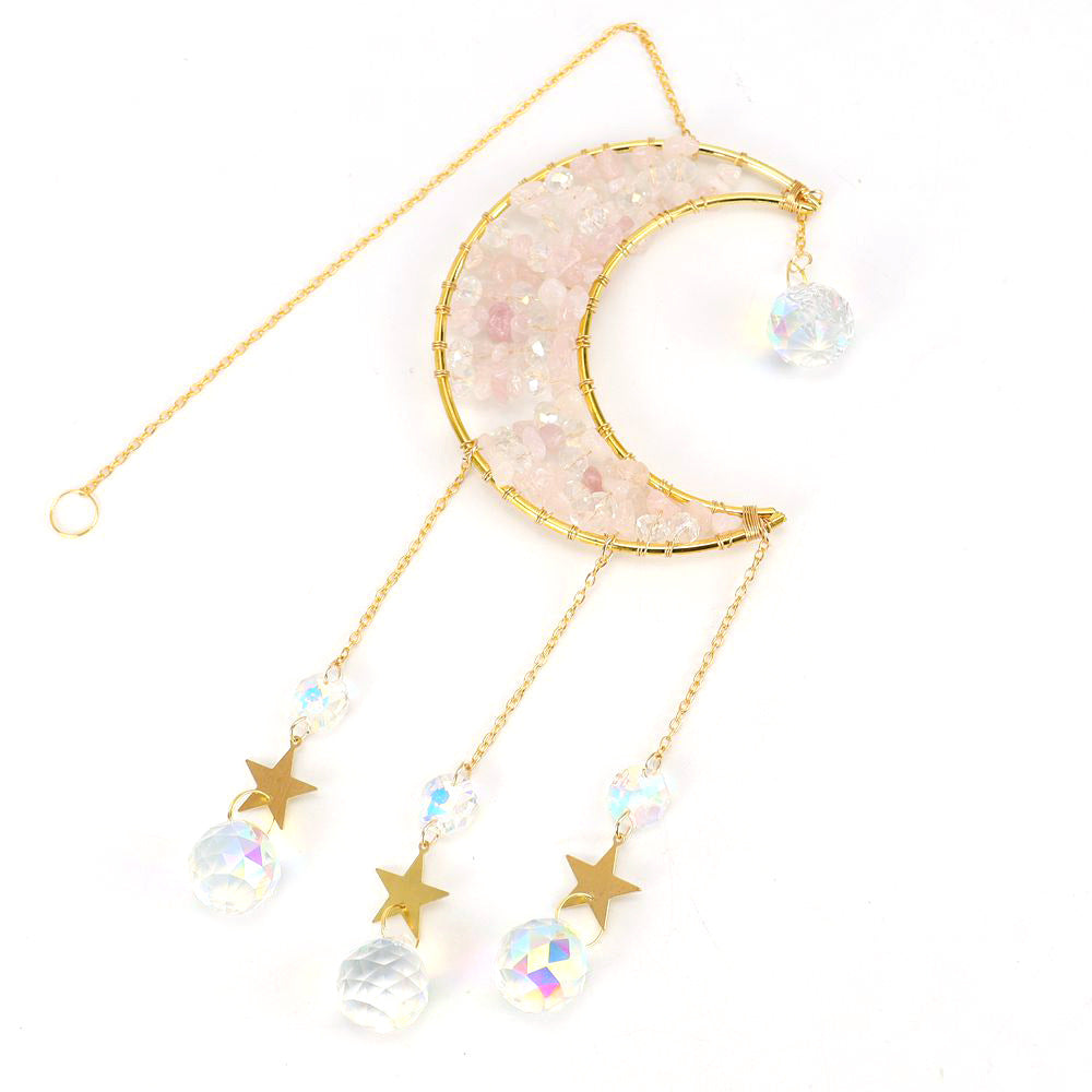 zensoullab Handmade Beaded Natural Crystal Crushed Stone Moon Star Wind Chime Craft Decoration Pendant Sun Catcher