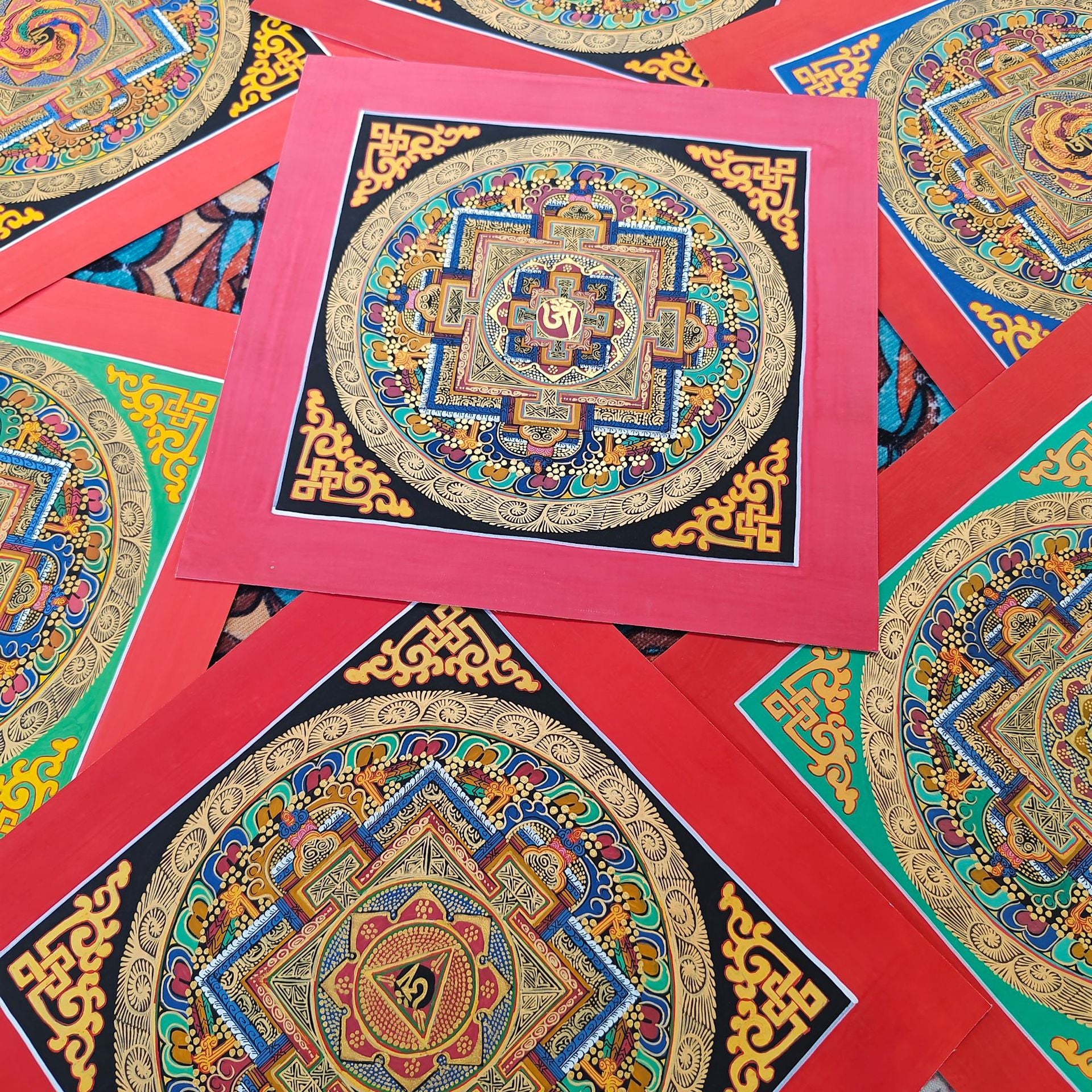 zensoullab Nepal Hand-painted Mandala Thangka Tibetan Six-Word Mantra Entrance Thangka Mandala Hanging Painting Decorative Painting Heart Wall Painting