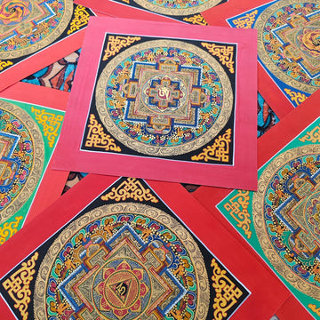 zensoullab Nepal Hand-painted Mandala Thangka Tibetan Six-Word Mantra Entrance Thangka Mandala Hanging Painting Decorative Painting Heart Wall Painting