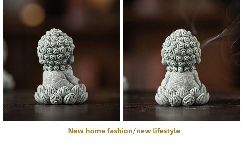 zensoullab Zen Style Chinese Qingsha Cultural Creative Four Small Buddha Incense Holder Incense Stand Incense Tray Tea Pet Living Room Indoor Tea Ceremony Aromatherapy Burner