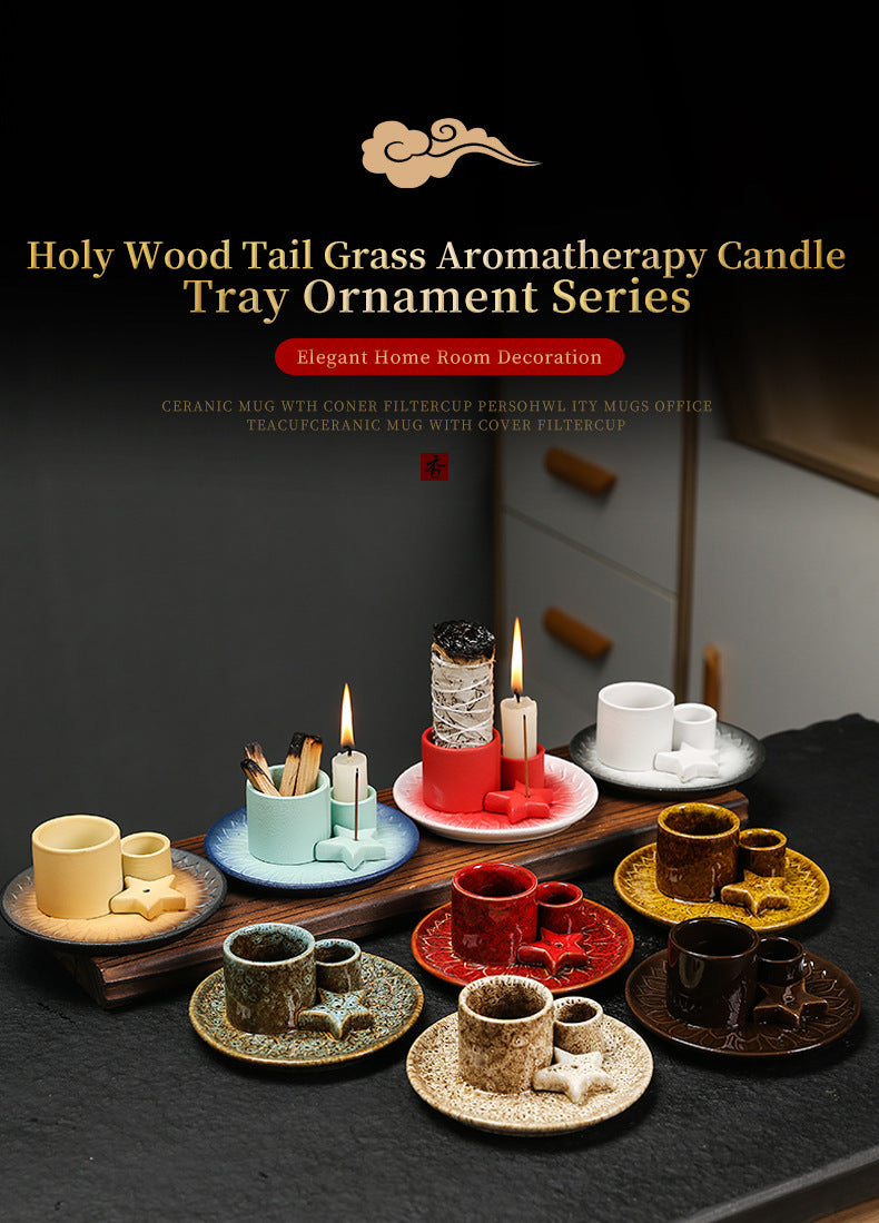 Ceramic Aromatherapy Candle Holder Aromatherapy Burner Simple Nordic Style Candle Cup Atmosphere Decoration Sage Holy Wood Plate