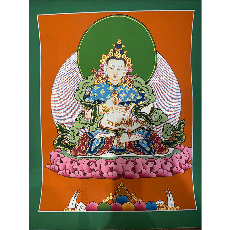 zensoullab Nepal Hand-painted Yellow God of Wealth Green Tara Manjushri Four-armed Guanyin Medicine Buddha Buddha Statue Thangka Table Decoration Hanging Painting