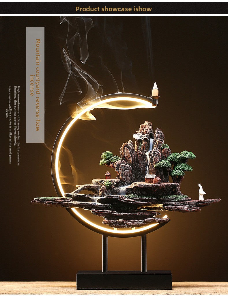 zensoullab Zen Style Chinese Mountain Water Backflow Incense Burner Lamp Ring Creative Home Sandalwood Agarwood Indoor Aromatherapy Ornament