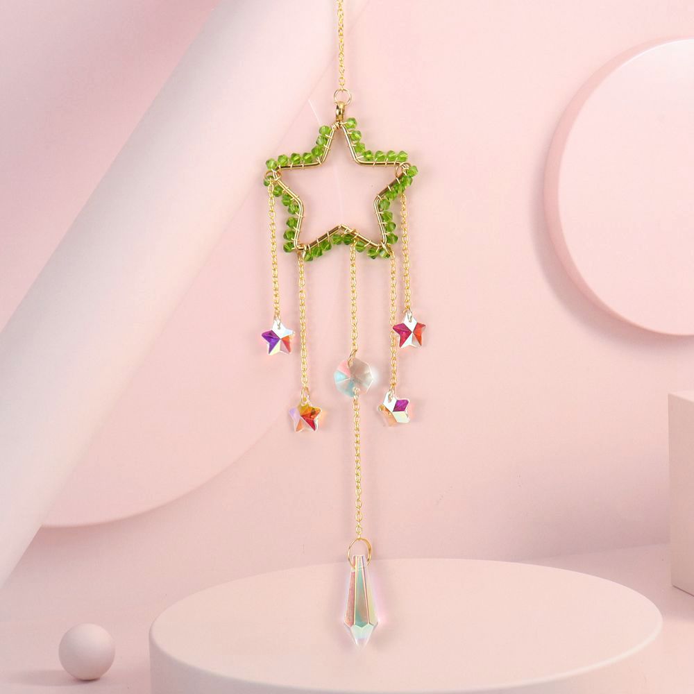 zensoullab Handmade Silk-wrapped Moon Star Crystal Sun Catcher Curtain Hanging Ornament Garden Decoration