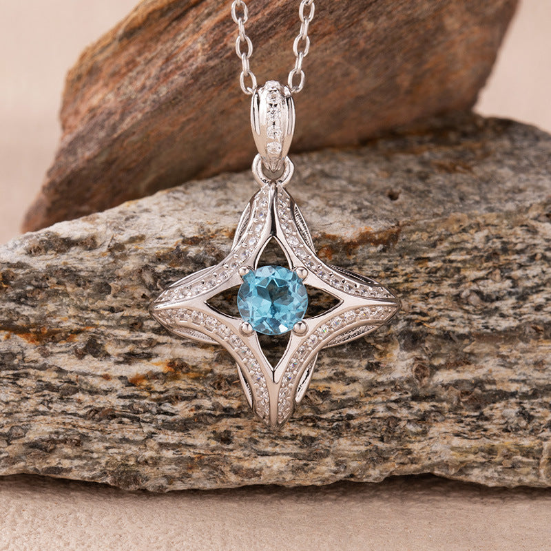 zensoullab Natural Sapphire Diopside Topaz Aquamarine Colorful Gemstone Necklace for Women S925 Silver Star Pendant