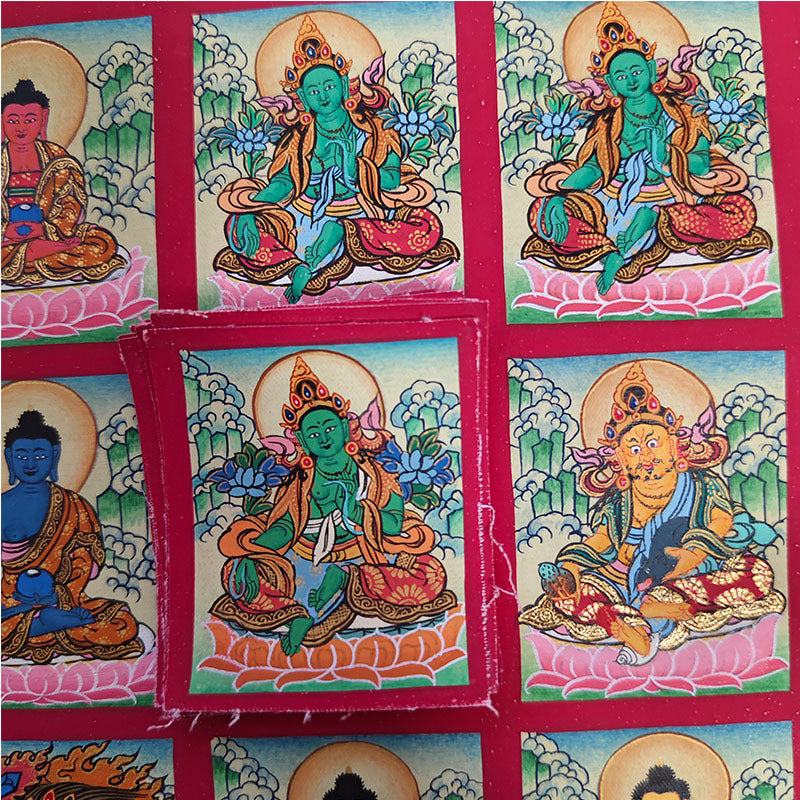 zensoullab Nepal Hand-painted Zodiac Birth Buddha Thangka Manjushri Yellow God of Wealth Green Tara Portable Gau Box Small Thangka Pendant