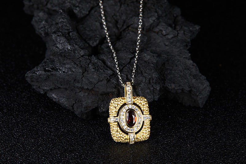 zensoullab Niche Personality Design Colorful Gemstone Necklace for Women S925 Sterling Silver Natural Garnet Gemstone Pendant Light Luxury High-end Feel