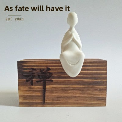 zensoullab Premium Dehua Sheep Fat White Porcelain Zen Phaseless Buddha Small Living Home Decor Ceramic Chinese Style Living Room Entrance Small Ornament