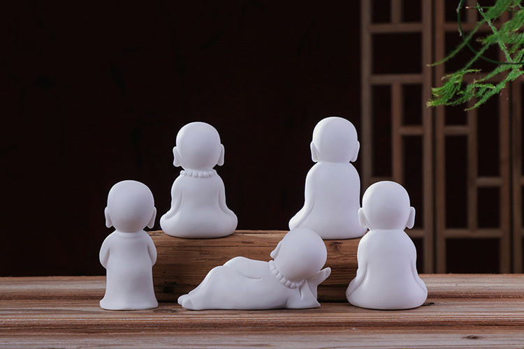zensoullab Zen Ceramic Little Monk New Chinese Style Home Decor White Porcelain Figure Little Novice Living Room Study TV Cabinet Ornament