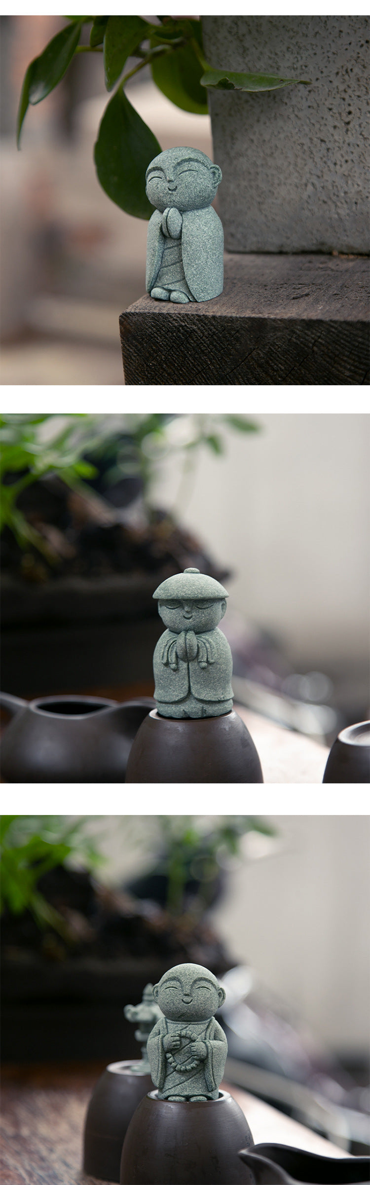 zensoullab Green Sand Stone Japanese Style Little Monk Home Aromatherapy Decoration Kyoto Kanzan Shape Fish Tank Aquarium Bonsai Matching Ornament