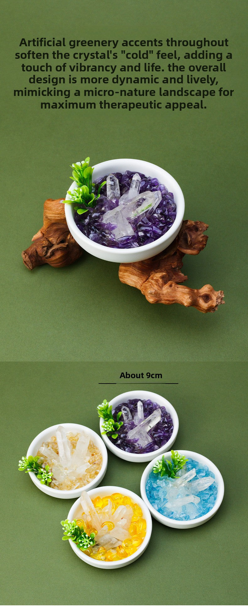 zensoullab Natural White Crystal Single Crystal Micro Landscape Ornament Yellow Amethyst Aquamarine Crushed Stone Demagnetization Home Decor