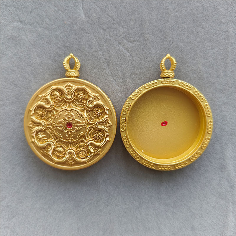 zensoullab Nepal Hand-painted Six-Word Mantra Scripture Altar Offering Thangka Round Gawu Box Guanyin Small Thangka Painting Necklace Pendant