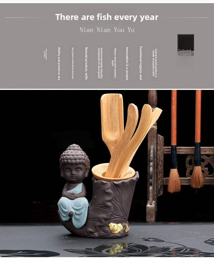 zensoullab Purple Clay Little Monk Tea Pet Ornament Premium Cultivable Creative Hydroponic Flower Arrangement Six Gentlemen Kung Fu Tea Set Accessories