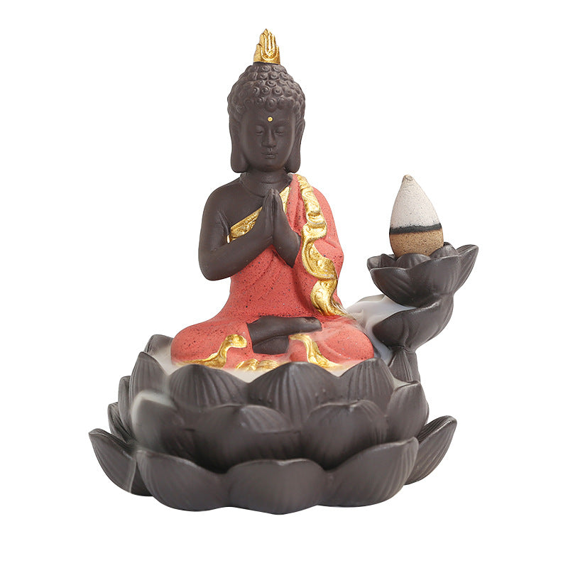 zensoullab Purple Clay Ceramic Lotus Base Thai Buddha Backflow Incense Burner Hot Selling Backflow Incense Offering Incense Burner Sandalwood Incense