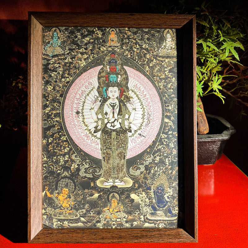 zensoullab Thangka Yellow God of Wealth Mahakala Buddha Statue Hanging Painting Desktop Display Guanyin Bodhisattva Wealth Attraction Entrance Decoration Painting