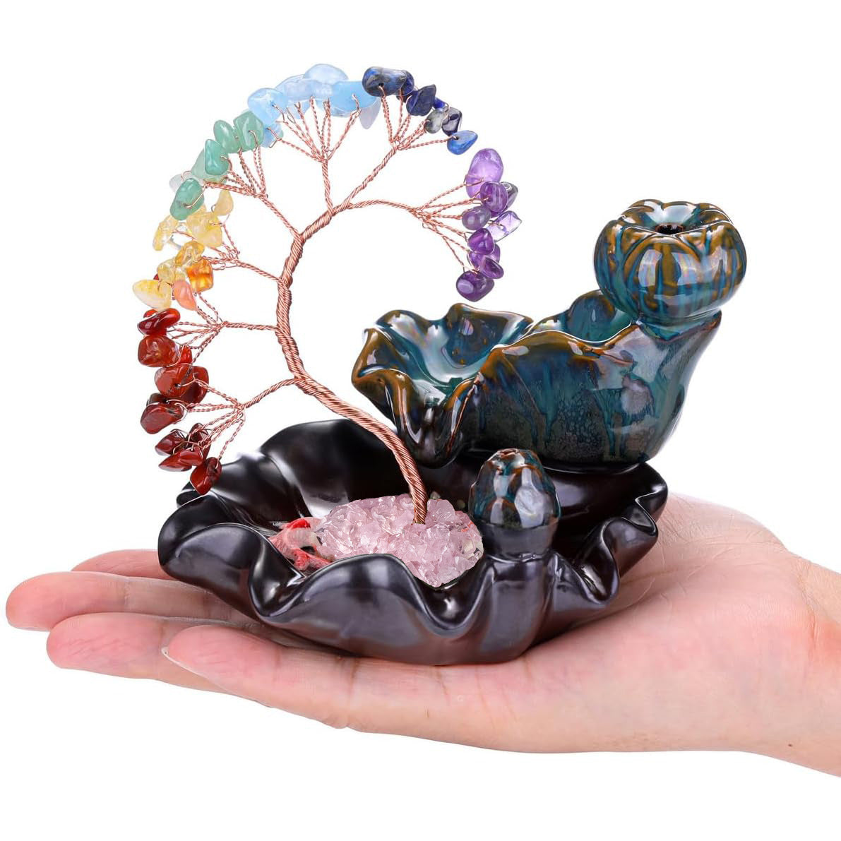 zensoullab Natural Crystal Money Tree Colorful Crystal Gravel Phoenix Tail Tree Backflow Incense Burner Wealth Tree Home Desktop Ornament