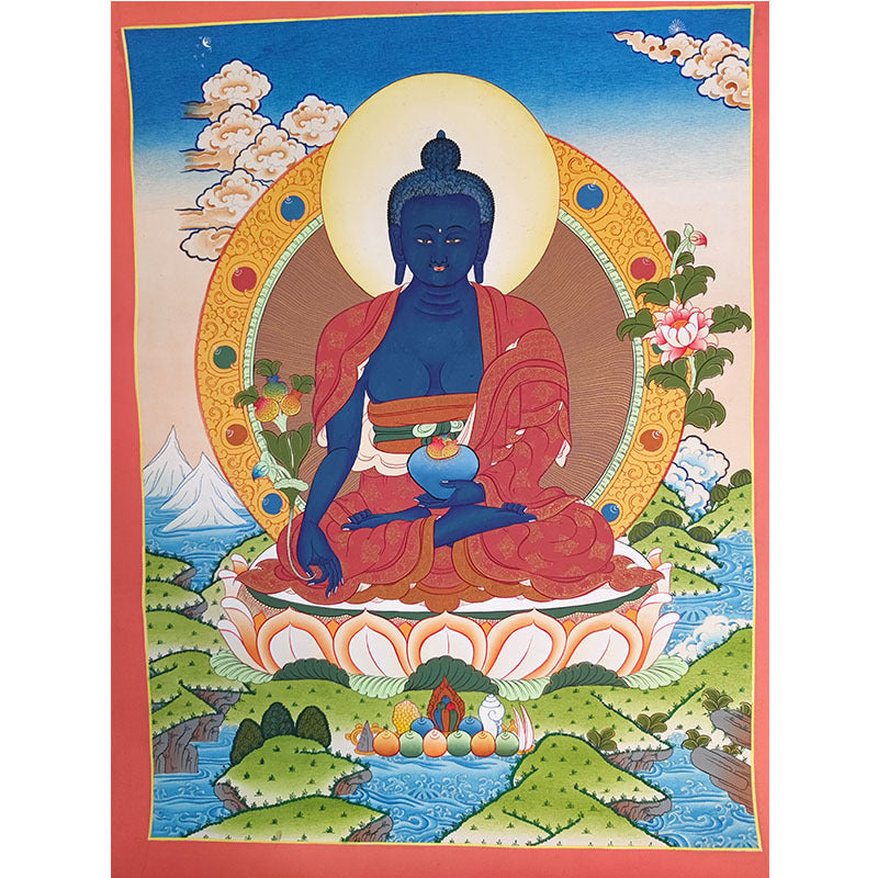 zensoullab Nepal Hand-painted Medicine Buddha Thangka Yellow God of Wealth Manjushri Four-armed Guanyin White Tara Green Tara Entrance Wall Hanging Painting