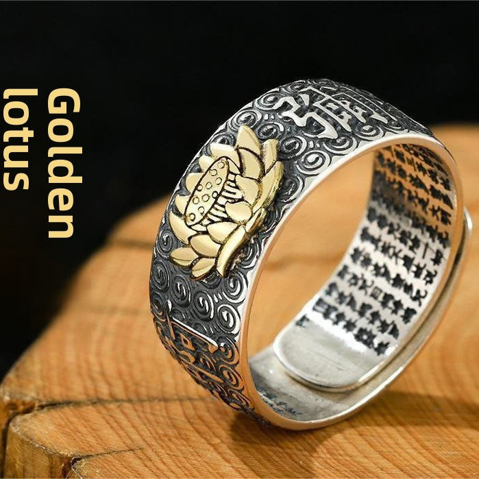 zensoullab Vintage Eight Guardian Deities Ring for Men Heart Sutra Zodiac Year Open Ring Imitation Thai Silver Six-Word Mantra Men's Ring