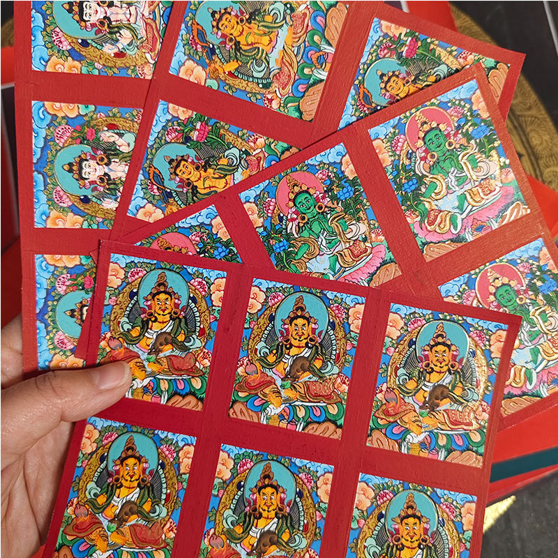 zensoullab Nepal Hand-painted Small Thangka Twelve Zodiac Guardian Buddha Manjushri Yellow God of Wealth Green Tara Gau Box Pendant