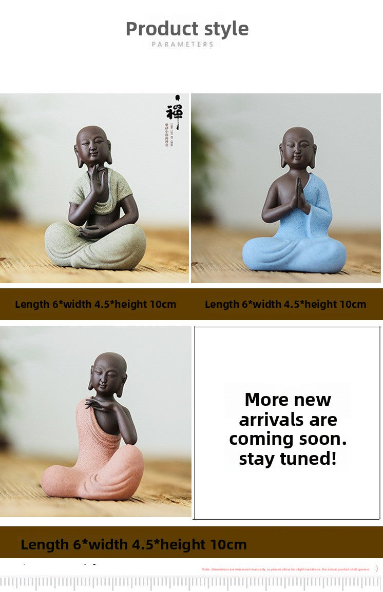 zensoullab Zen Style Yixing Clay Little Monk Tea Pet Tea Play Tea Tray Accessories Premium Ceramic Little Sha Mi Figure Home Decor