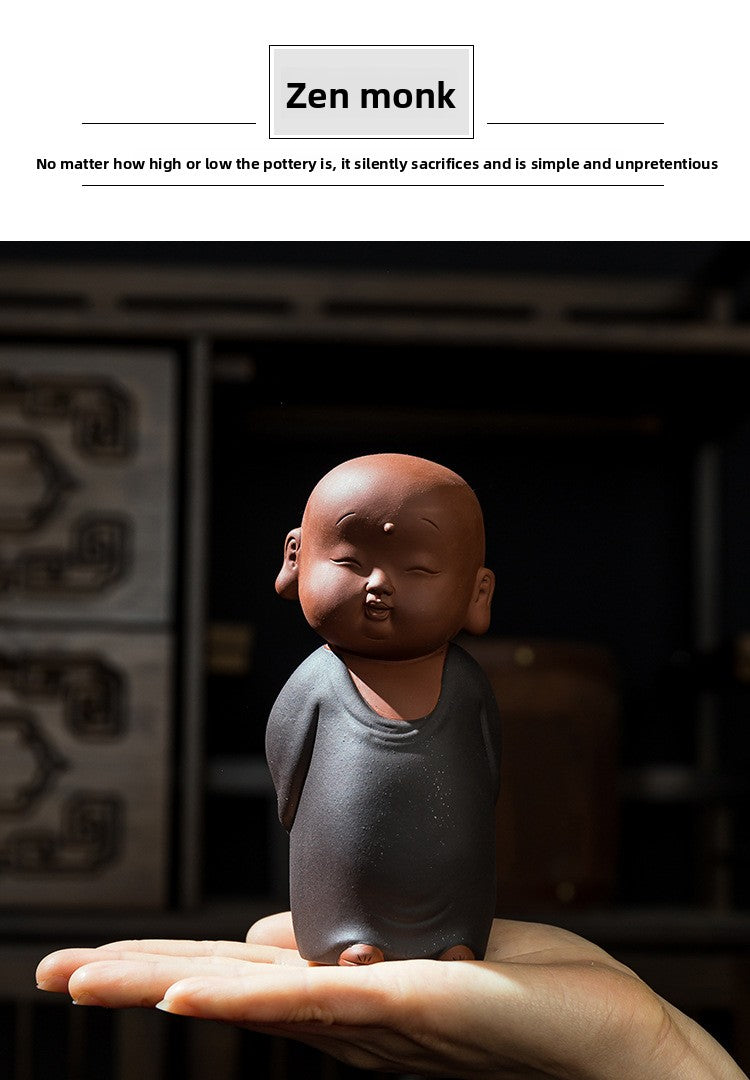 zensoullab Zen Purple Clay Little Monk Figure Creative Desktop Living Room New Chinese Style Study Entrance Tea Room Tea Pet Ceramic Ornament