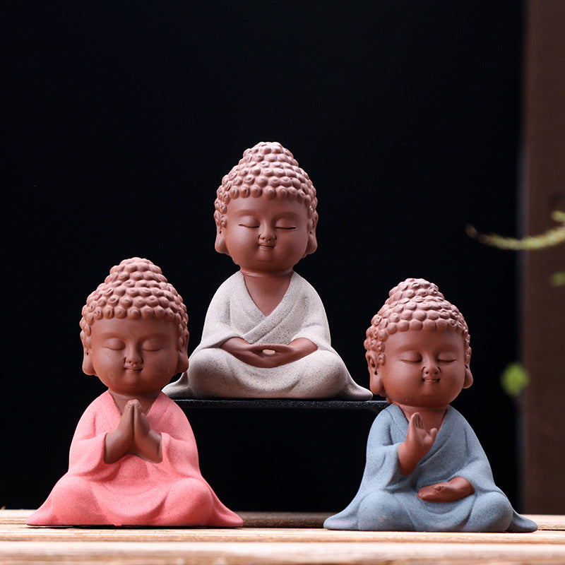 zensoullab Premium Handmade Purple Clay Buddha Tea Pet Tea Ceremony Tea Tray Accessories Car Dashboard Decoration Home Zen Ornament