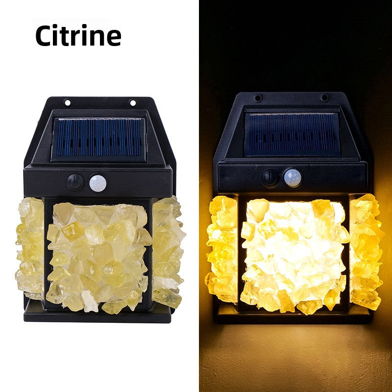 zensoullab Natural Crystal Raw Stone Solar Wall Light Outdoor Courtyard Waterproof Sensor Lighting Household Night Light