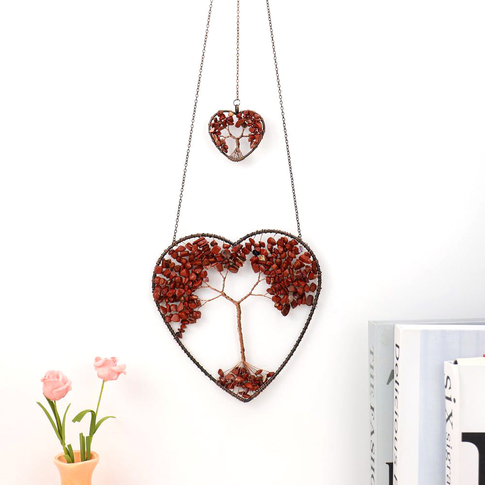 zensoullab Natural Crushed Stone Crystal Heart-shaped Tree of Life Dream Catcher Hanging Decoration Curtain Pendant