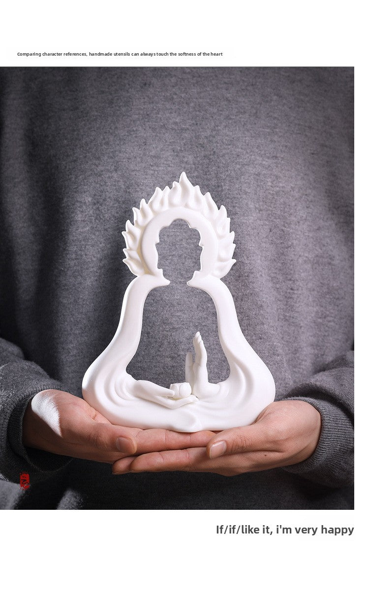 zensoullab Dehua White Porcelain Buddha Zen Chinese Style Ceramic Ornament Creative Modern Office Desk Entrance Feng Shui Incense Burner