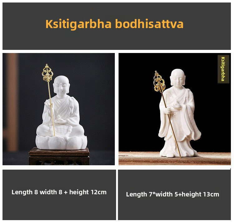 zensoullab Dehua White Porcelain Ksitigarbha Bodhisattva New Chinese Style Buddha Hall Entrance Ceramic Buddha Statue Craft Home Living Room Ornament