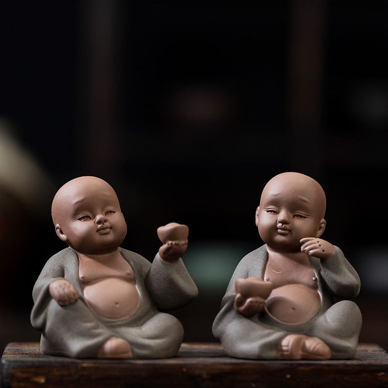 zensoullab Purple Clay Can Raise Tea Pets Little Monk Zen Ornament Tea Room Tea Tabletop Small Decoration Tea Play Figure Handicraft