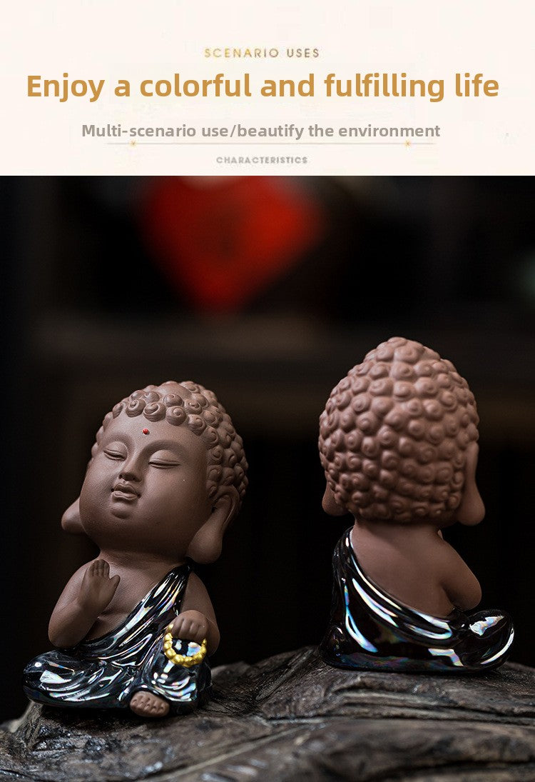 zensoullab Premium Ceramic Small Buddha Statue Home Decor Purple Clay Tathagata Tea Pet Tea Room Living Room Entrance Car Mounting Ornament