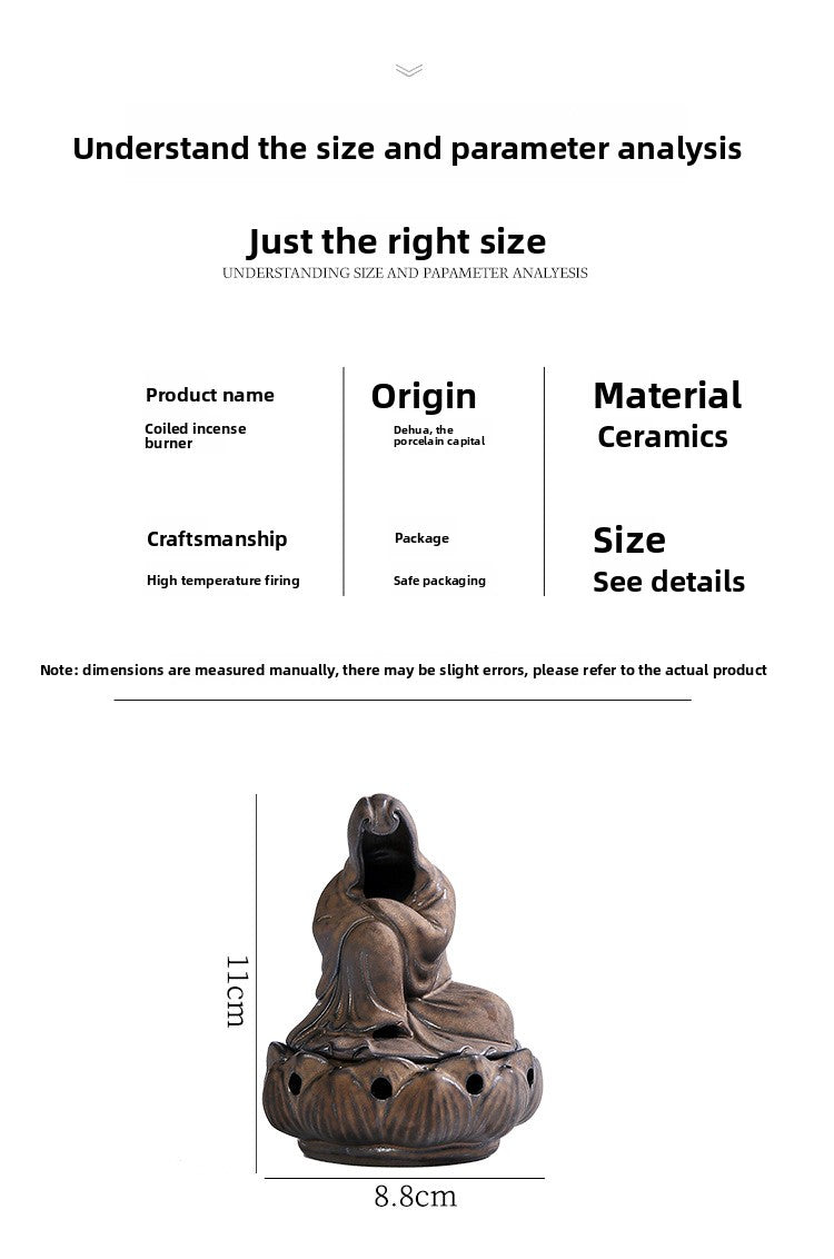 zensoullab Ceramic Zen Unfettered Buddha Incense Burner Home Indoor Antique Creative Coil Incense Burner Sandalwood Agarwood Craft Ornament