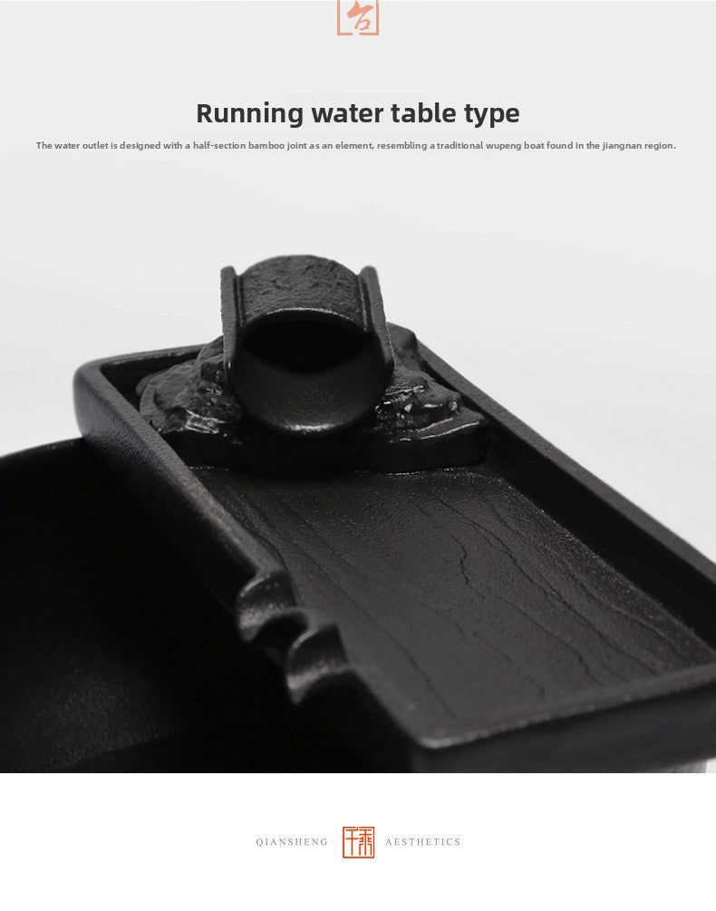 zensoullab Ceramic Water Flowing Tabletop Ornament Wealth-Attracting Desktop Tea Table Fountain Waterwheel Circulating Water Device Zen Small Gift