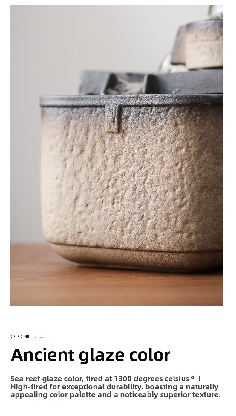 zensoullab Square Pool Desktop Ceramic Flowing Water Ornament Wealth Feng Shui Wheel Fountain Modern Tea Table Tea Desk Circulating Fortune Ball Water Feature