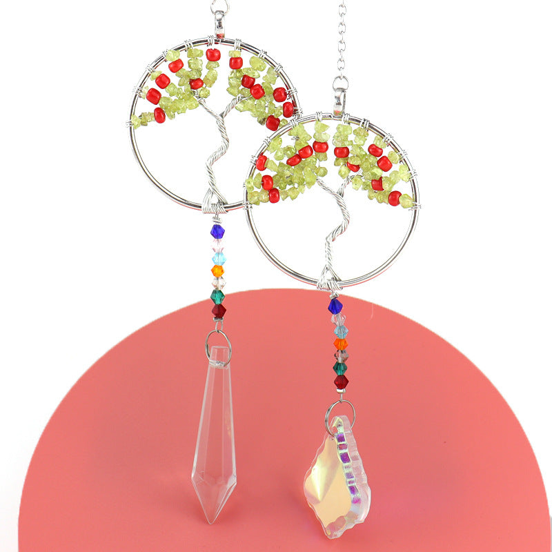 zensoullab Handmade Woven Crystal Gravel Tree of Life Crystal Ball Pendant Hanging Decoration for Indoor Curtain Decoration