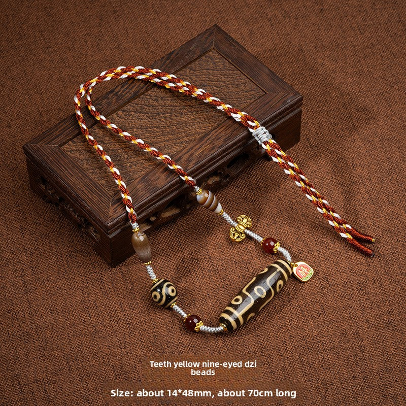 Zensoullab Natural Tibetan Lotus Master Three-Eye Multi-Totem Tibet Beads Necklace Agate Pendant Men's and Women's Woven Necklace in Stock