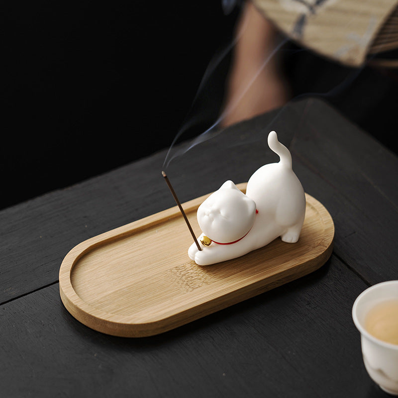 zensoullab Cute Forbidden City Kitten Ceramic Incense Holder Aromatherapy Burner Ornament Soft Healing Tea Table Tea Pet Indoor Incense Burner