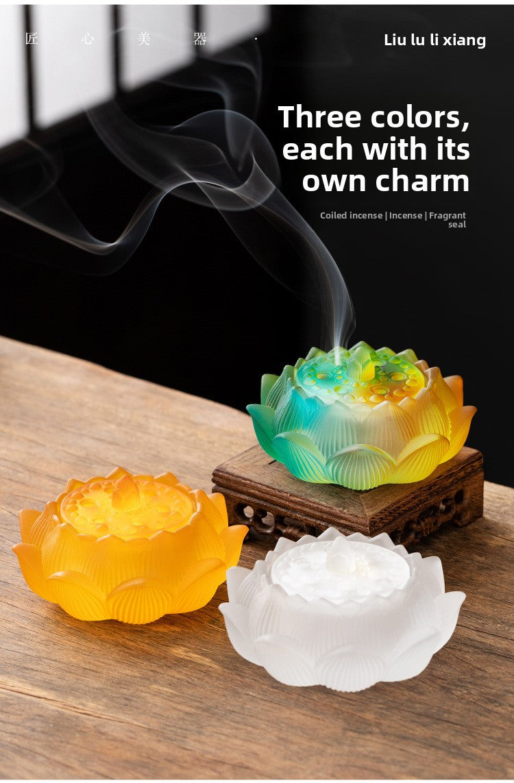 zensoullab Glass Incense Burner Ancient Method Lotus Seven-Color Coil Incense Sandalwood Agarwood True Incense Home Use Incense Holder New Chinese Style Ornament