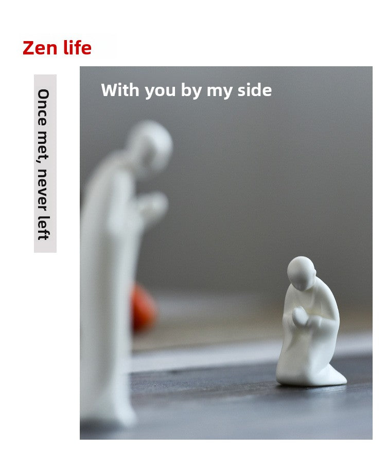 zensoullab Zen Ceramic Formless Buddha Figure Tea Ceremony Accessories Desktop Decoration White Porcelain Little Monk Bonsai Fish Tank Home Ornament