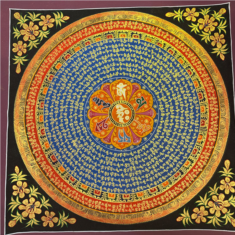 zensoullab Nepal Scripture Mandala Hand-painted Thangka Tibetan Hand-painted Six-syllable Mantra Thangka Living Room Entrance Hallway Decorative Painting