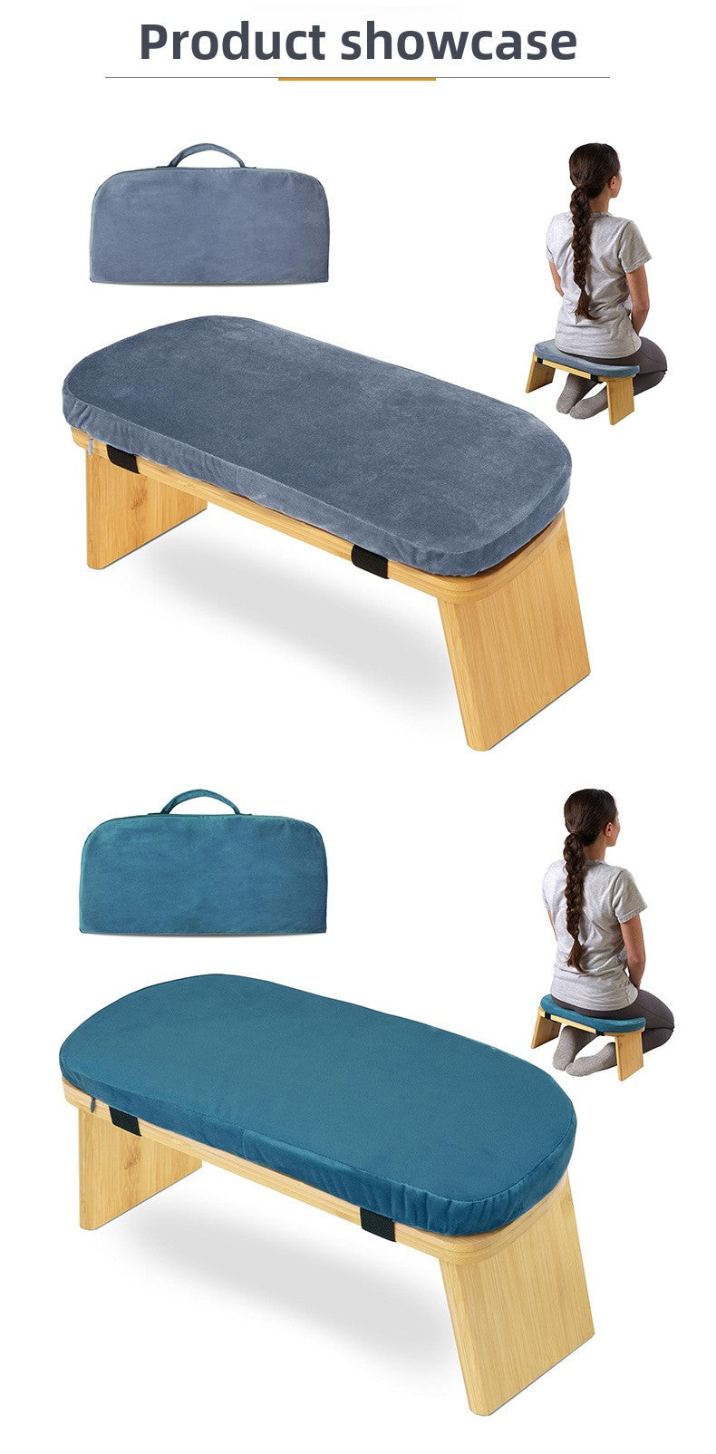 zensoullab Wooden Yoga Stool Kneeling Stool Soft Exercise Sitting Stool Multi-color Foldable Yoga Meditation Stool