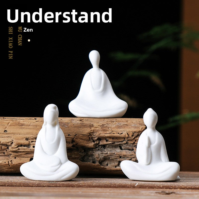 zensoullab Zen Ceramic Formless Buddha Garden Potted Plant Landscaping Decoration White Porcelain Little Monk Mini Chinese Style Living Room Home Ornament