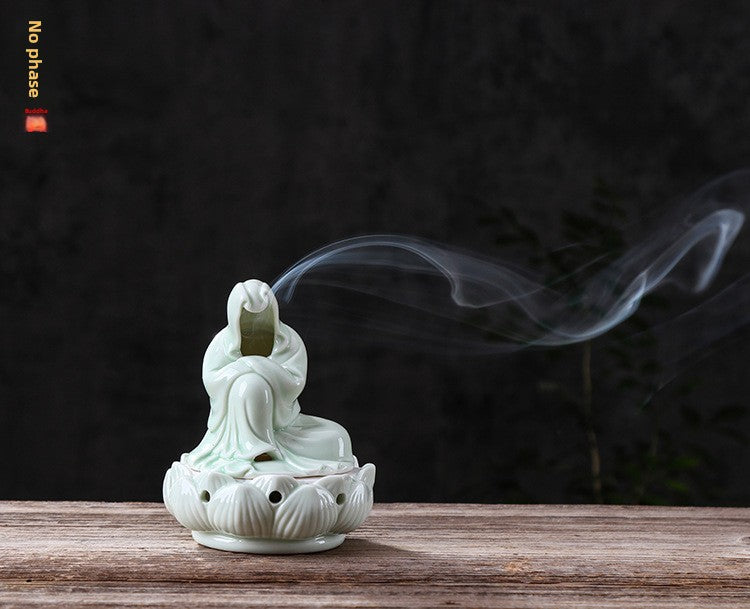 zensoullab Creative Ceramic Phaseless Buddha Figure Incense Burner Tea Ceremony Accessories Indoor Agarwood Home Zen Incense Holder Decoration
