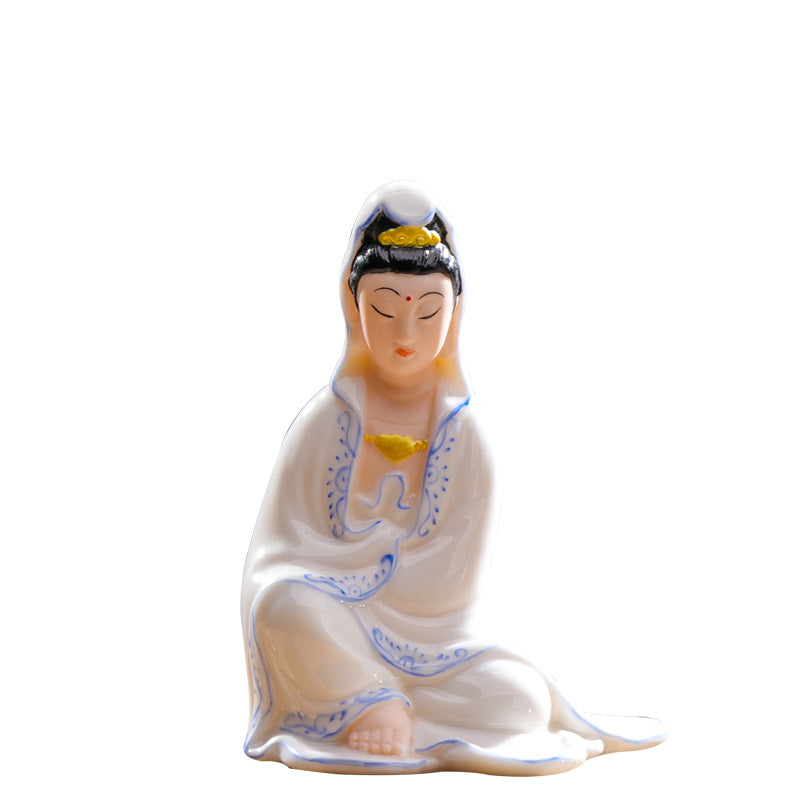 Zensoullab Ceramic Guanyin Bodhisattva Buddha Statue for Home Worship, Entrance Hall, Guanyin for Peace, Car-mounted Chinese-style Home Decoration