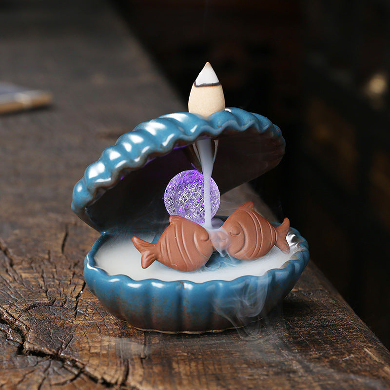 zensoullab Original Ceramic Crafts Home Decoration Creative European Style Shell Mermaid LED Light Backflow Aromatherapy Burner