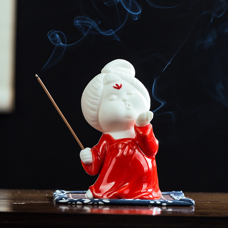 zensoullab Chinese Style Ceramic Lady Incense Holder Incense Stand Incense Burner Incense Stick Sandalwood Home Aromatherapy Burner Creative Home Decor Ornament