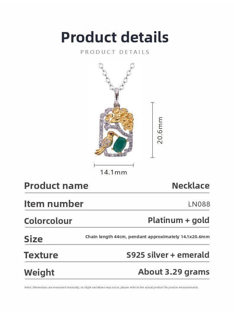 zensoullab S925 Sterling Silver French Light Luxury Natural Emerald Gemstone Necklace Fashion Collarbone Chain Personality Ins Style