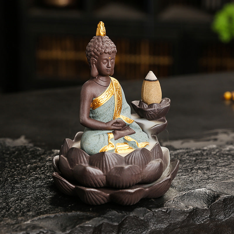 zensoullab Purple Clay Ceramic Lotus Base Thai Buddha Backflow Incense Burner Hot Selling Backflow Incense Offering Incense Burner Sandalwood Incense