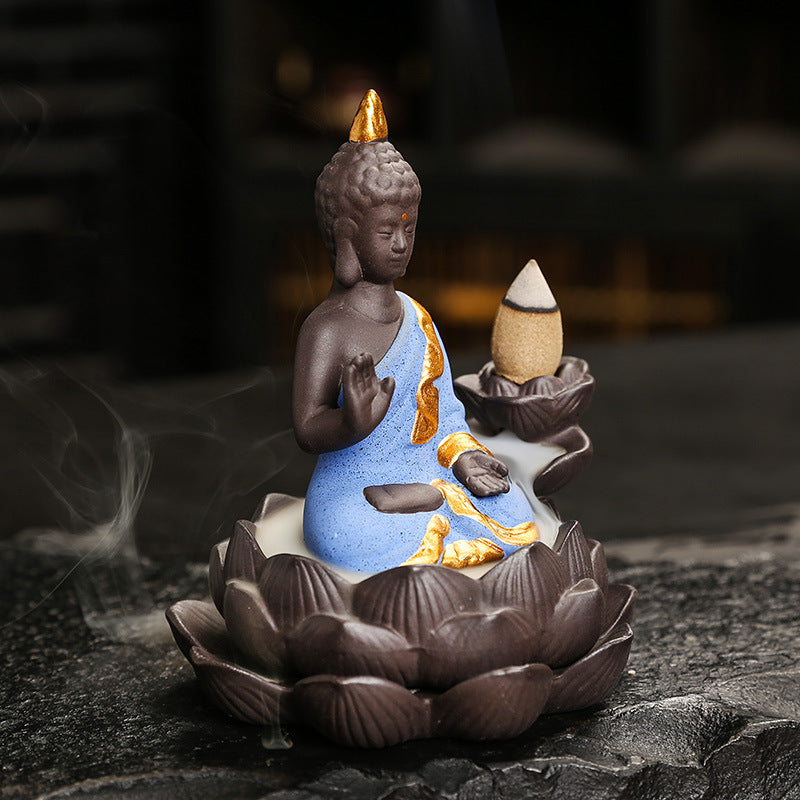 zensoullab Purple Clay Ceramic Lotus Base Thai Buddha Backflow Incense Burner Hot Selling Backflow Incense Offering Incense Burner Sandalwood Incense